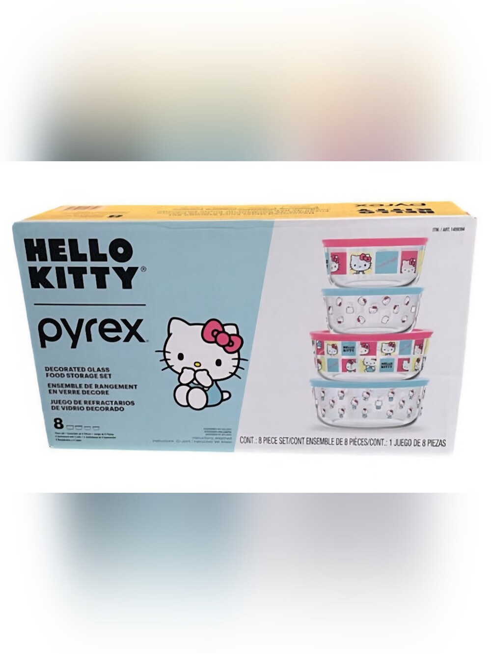 Hello Kitty Pyrex Decorated Food Storage Set 8 Piece NIB LIMITED EDITION
